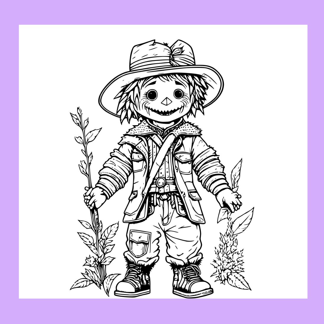 Coloring pages bundle for adultsa illustration of cute scarecrow character horror and creepy