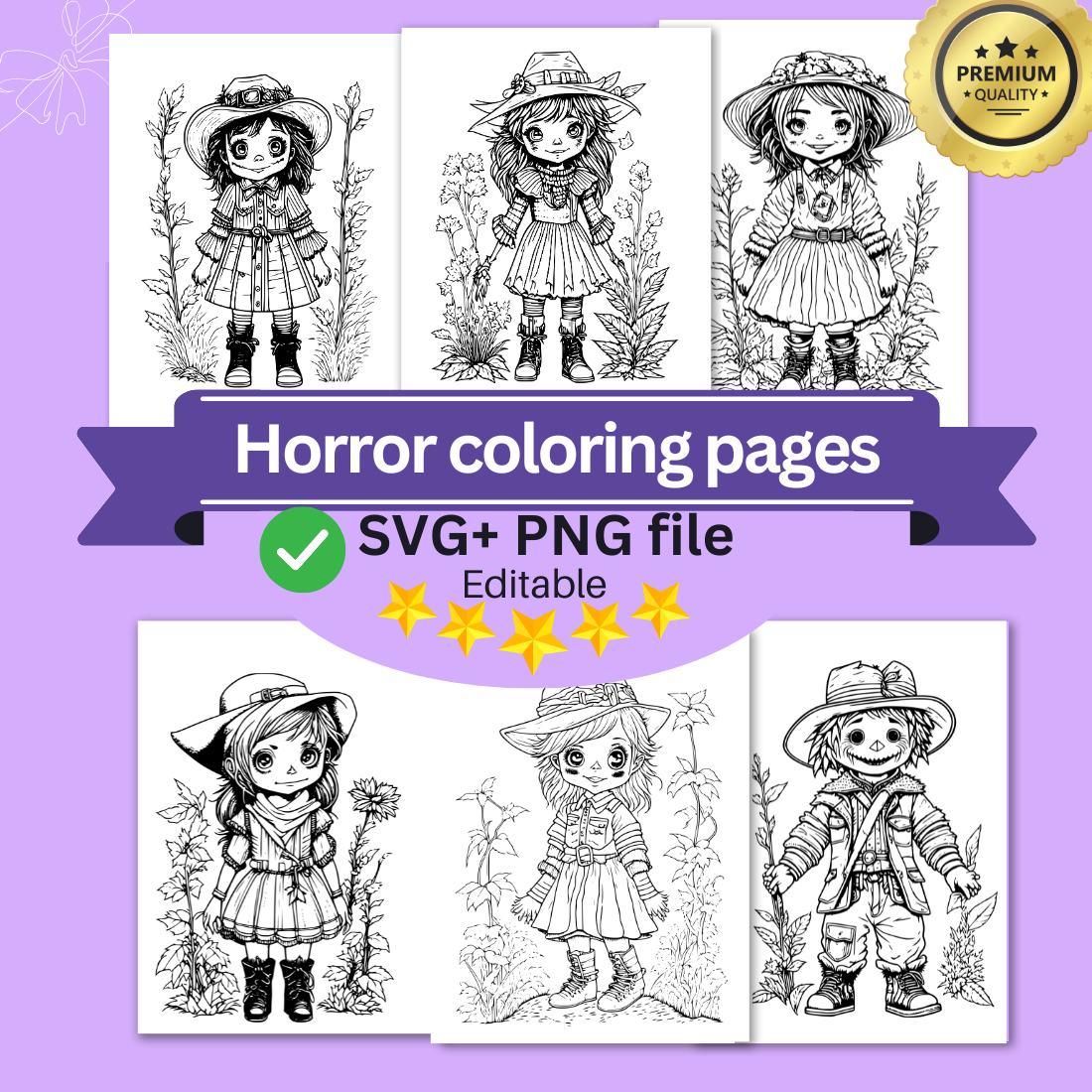 Coloring pages bundle for adultsa illustration of cute scarecrow character horror and creepy