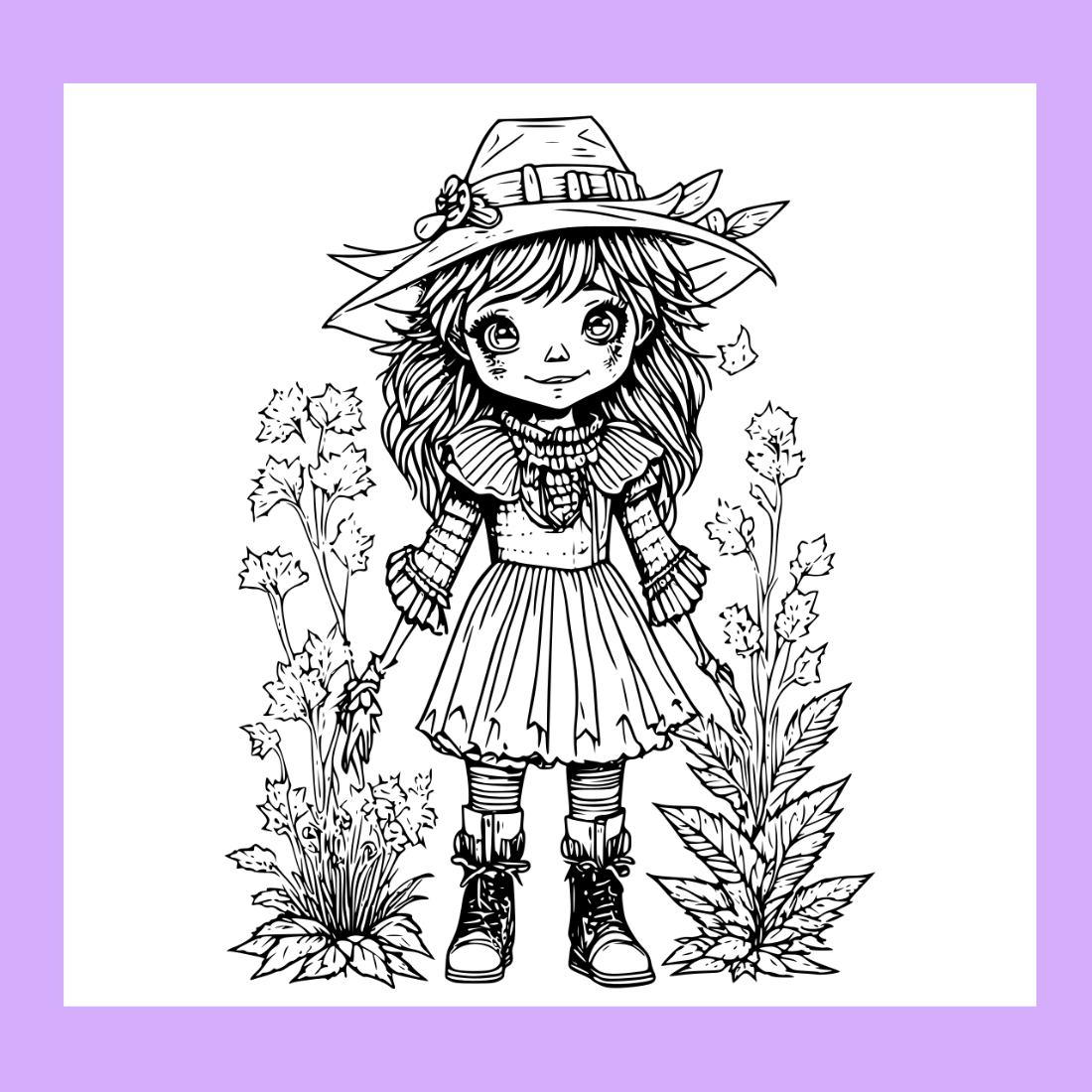 Coloring pages bundle for adultsa illustration of cute scarecrow character horror and creepy