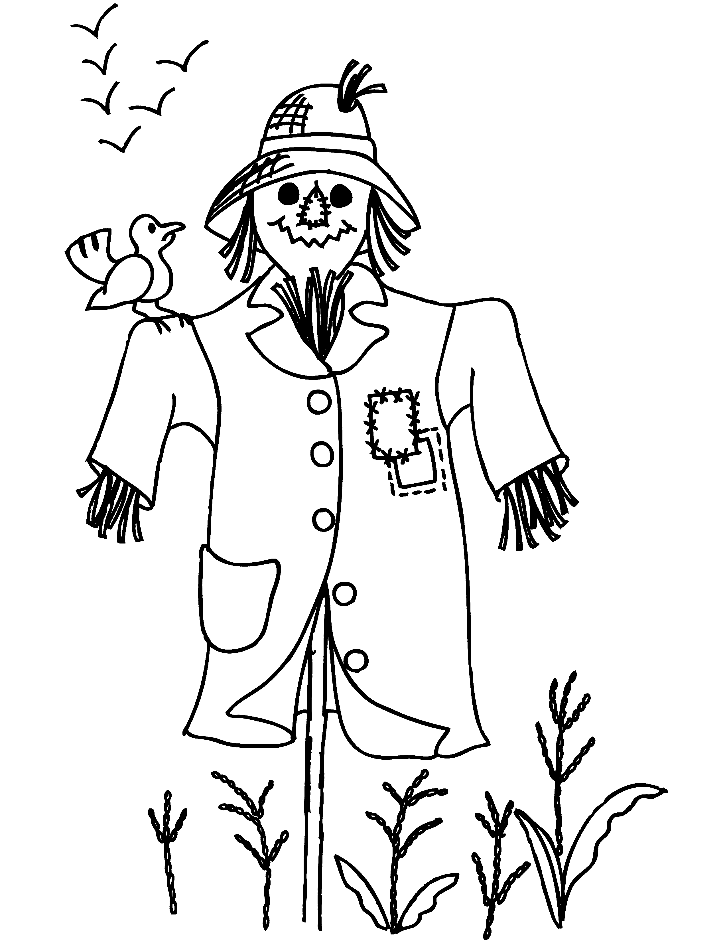 Free printable scarecrow coloring pages for kids