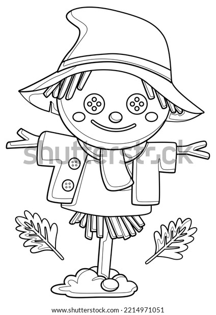 Cute autumn scarecrow coloring pages a stock illustration