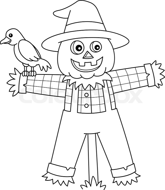 Scarecrow halloween coloring page for kids stock vector