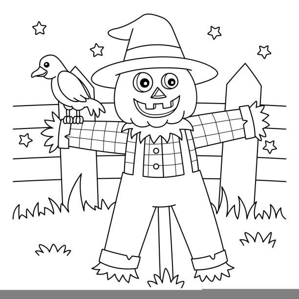 Scarecrow halloween coloring page for kids stock illustration