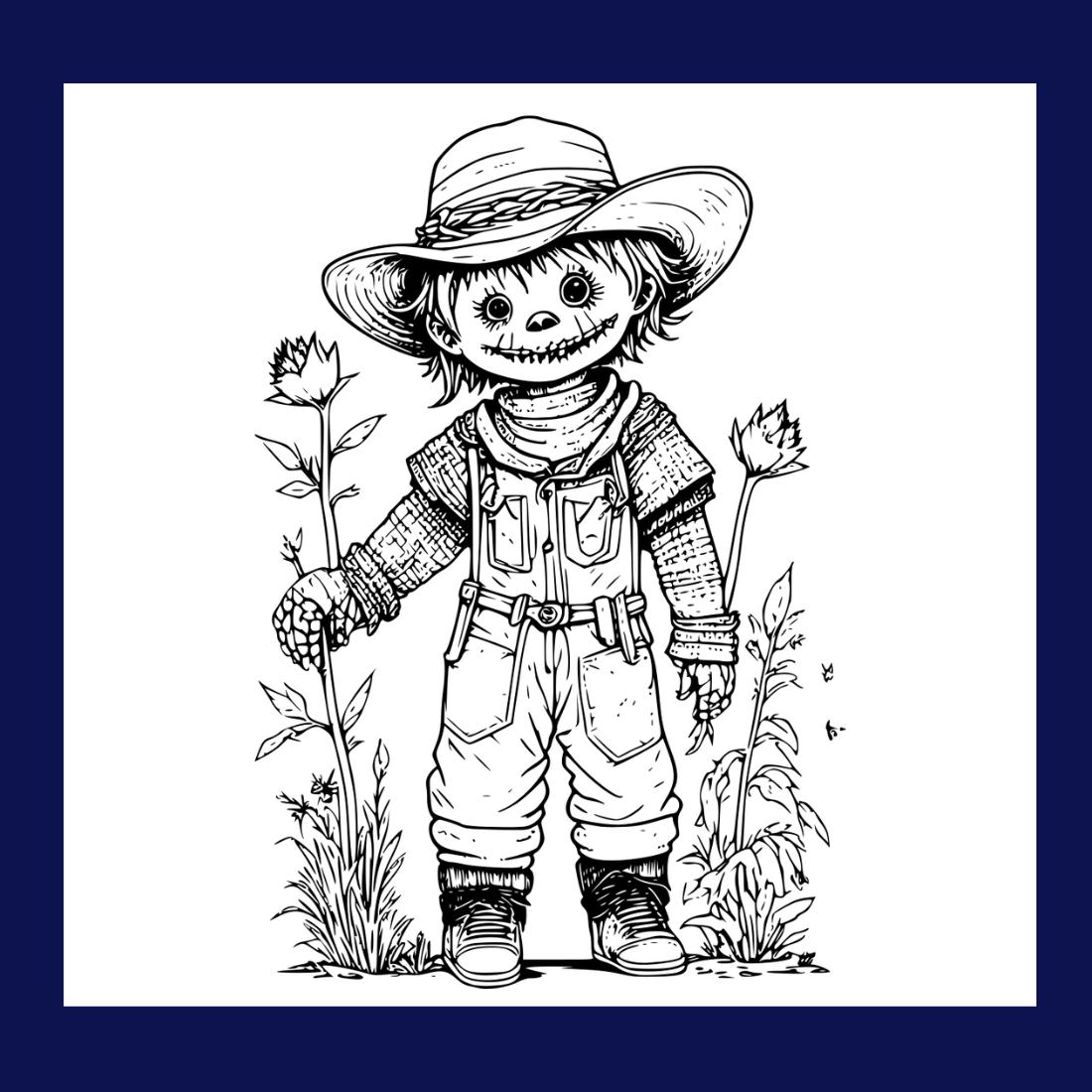 Coloring pages bundle for adultsa illustration of cute scarecrow character horror and creepy