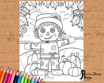 Instant download scarecrow coloring page print doodle art printable