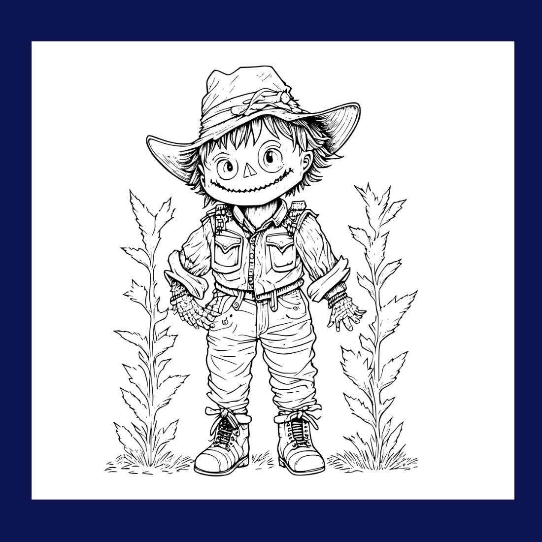 Coloring pages bundle for adultsa illustration of cute scarecrow character horror and creepy