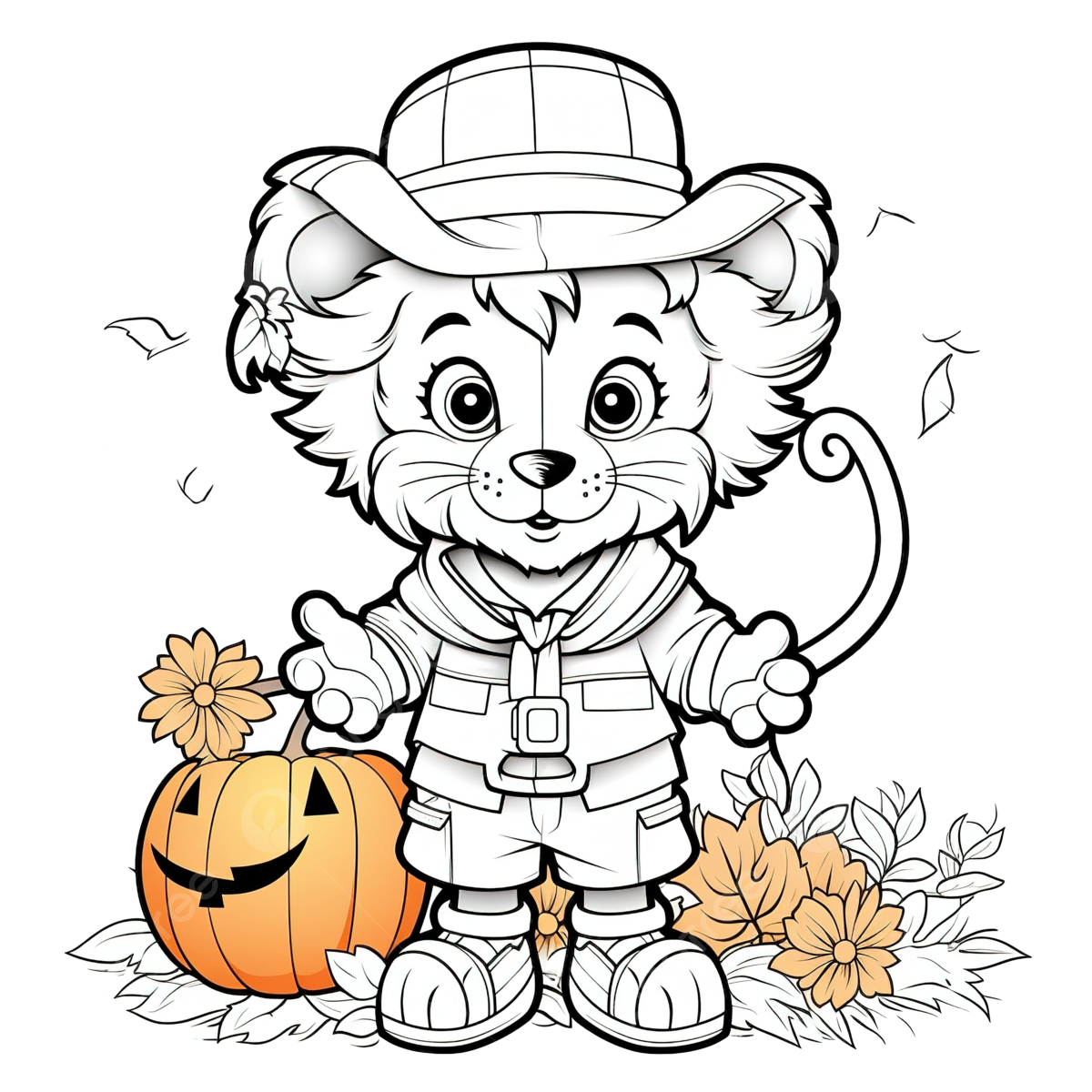 Coloring book with a cute lion using costume scarecrow and pumpkin halloween pumpkin drawing car drawing book drawing png transparent image and clipart for free download