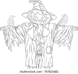 Vector illustration coloring evil scarecrow rags stock vector royalty free