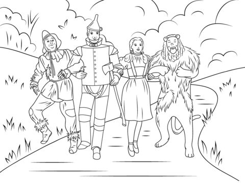 Scarecrow tin man dorothy and cowardly lion coloring page free printable coloring pages lion coloring pages wizard of oz color coloring book pages