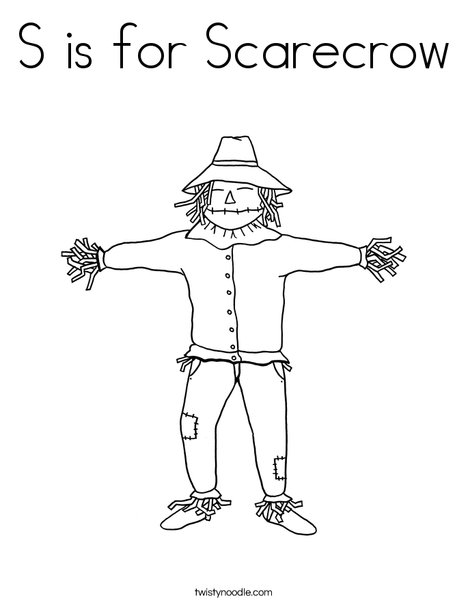 S is for scarecrow coloring page