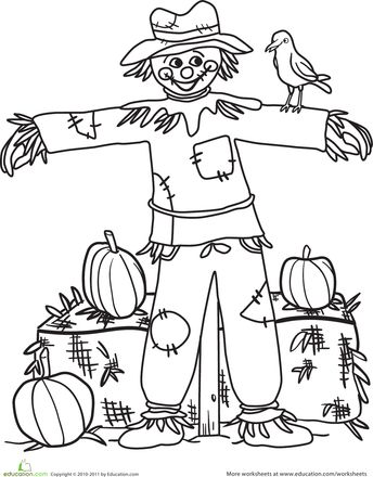 Color the happy scarecrow worksheet education fall coloring pages coloring pages thanksgiving coloring pages