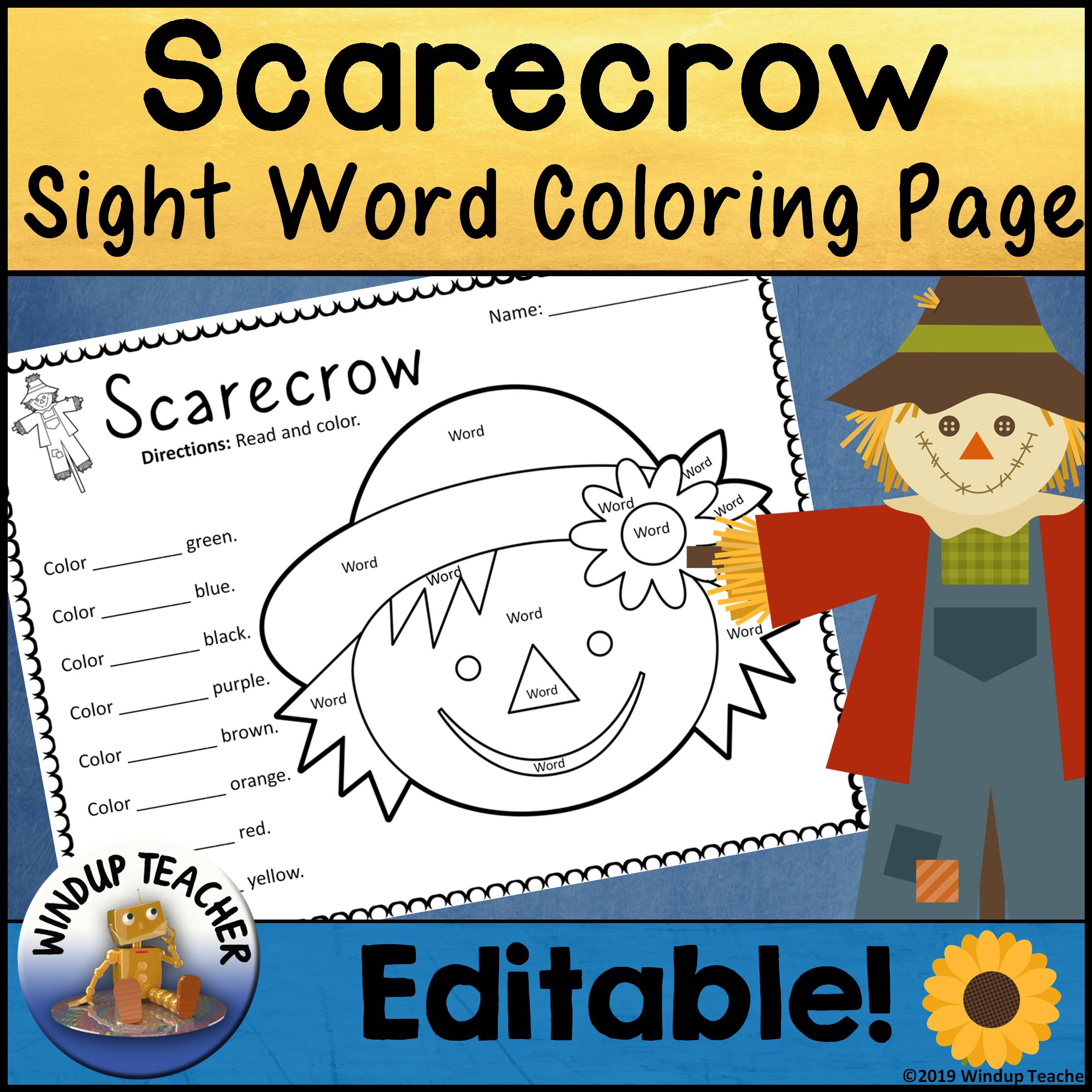 Fall color by sight word activity sheet