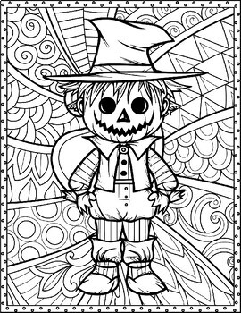 Mindfulness scarecrow halloween coloring pages whimsical autumn scenes