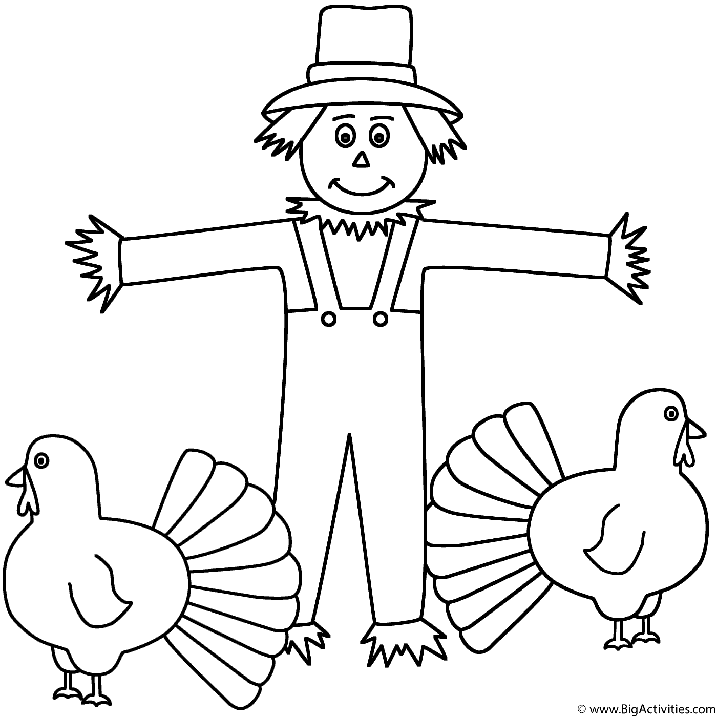 Turkeys with scarecrow