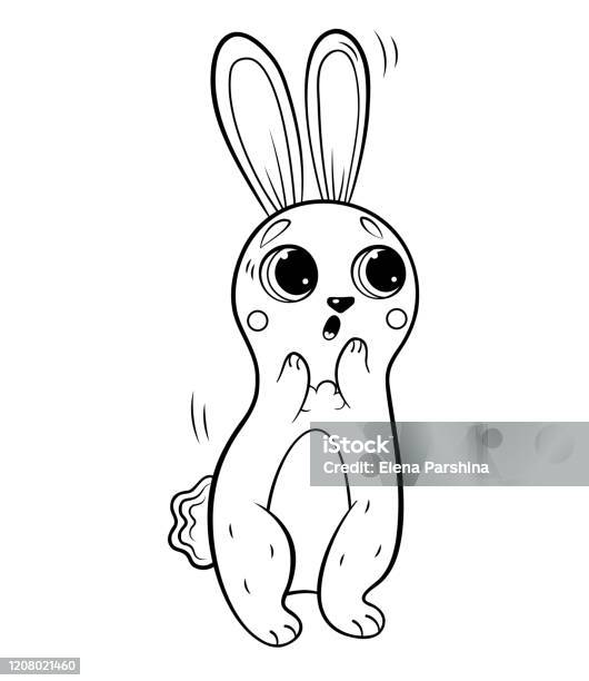 Coloring page outline of cute cartoon scared hare vector image isolated on white background coloring book of forest wild animals for kids stock illustration