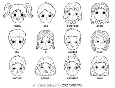 Girl face scared cartoon outline stock photos and pictures