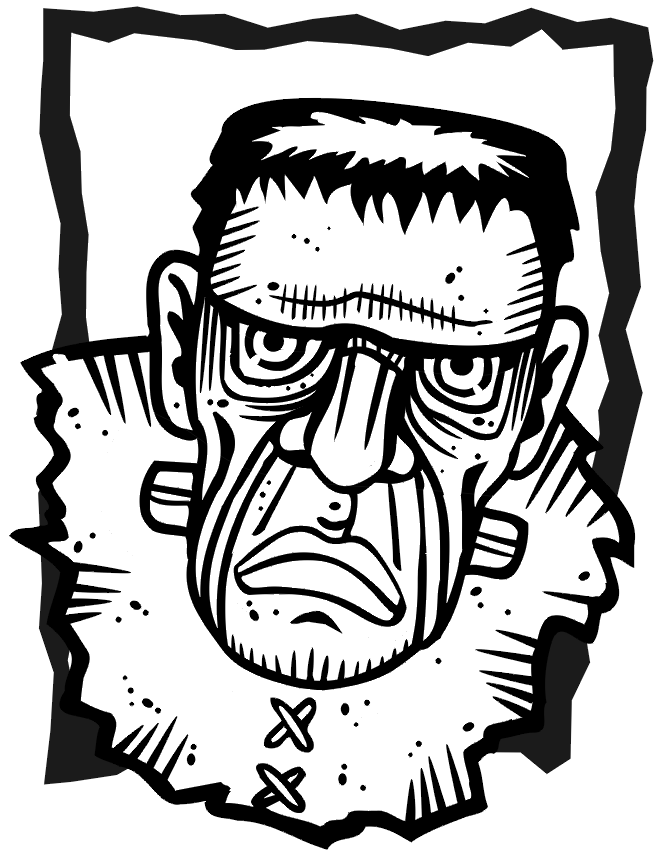 Frankenstein coloring page scary face