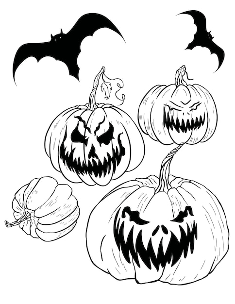 Premium vector cat and pumpkin coloring page