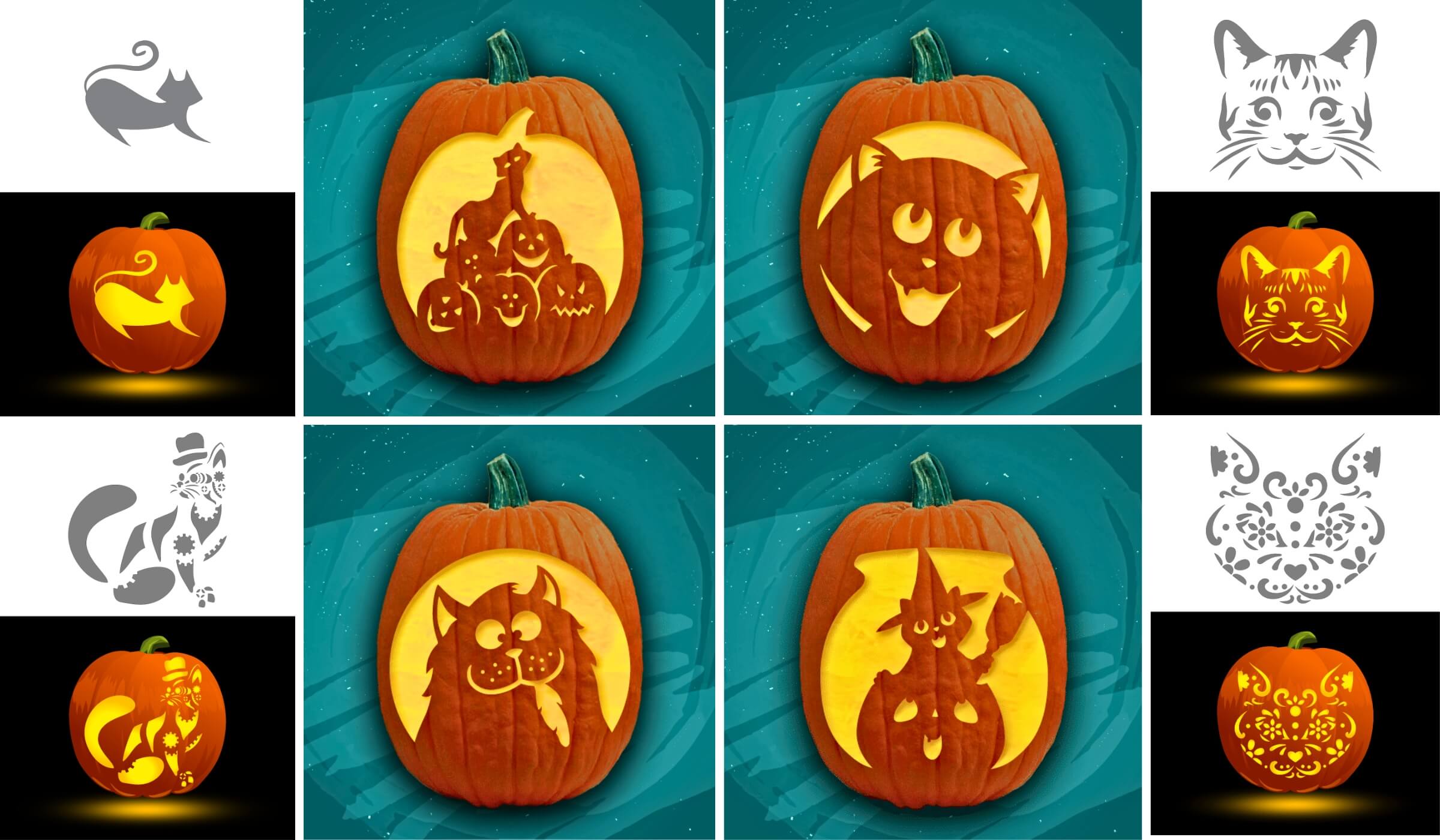 Free cat pumpkin carving stencils