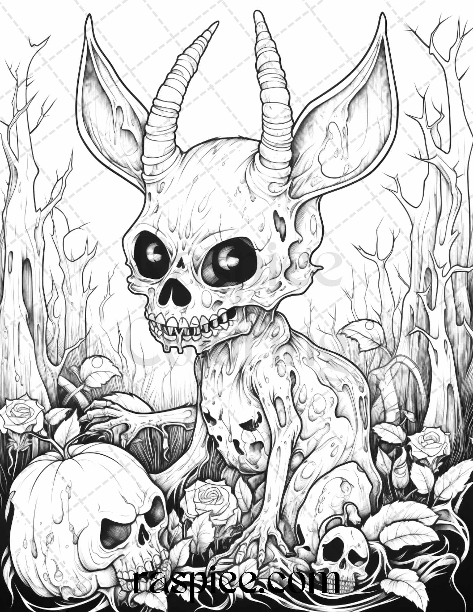 Halloween scary animals grayscale coloring pages printable for adul â coloring