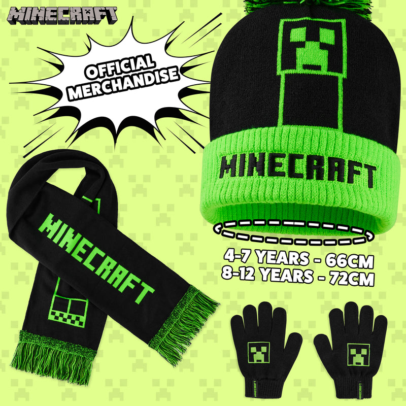 Minecraft beanie hat scarf and gloves set for boys and girls