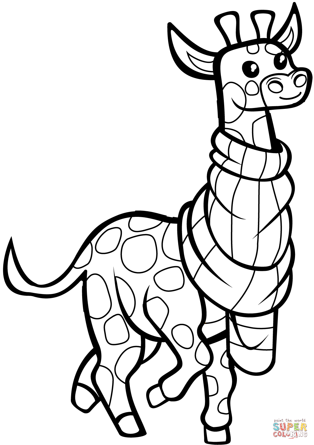 Funny giraffe with scarf coloring page free printable coloring pages