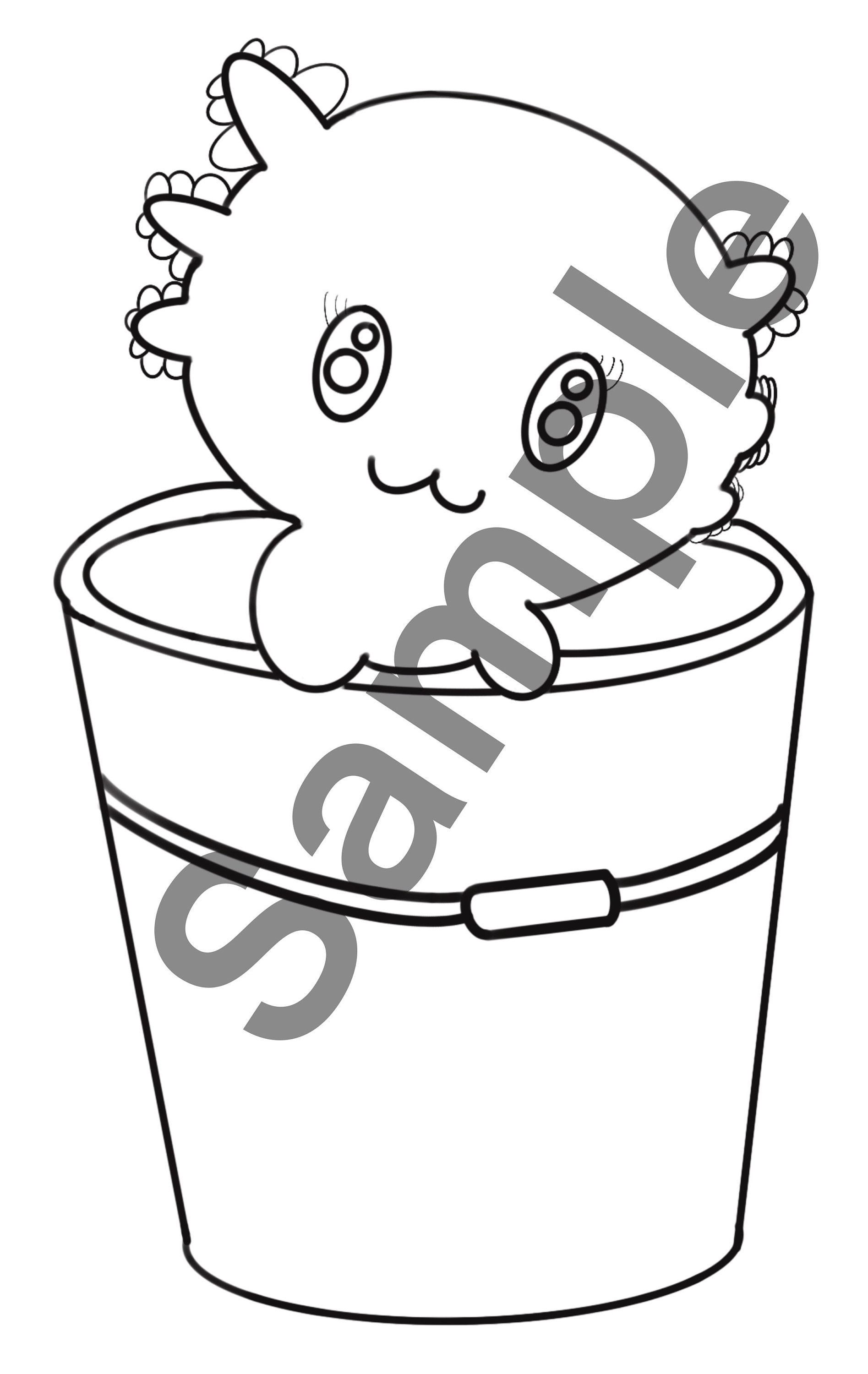 Minecraft inspired axolotl in a bucket coloring page digital download