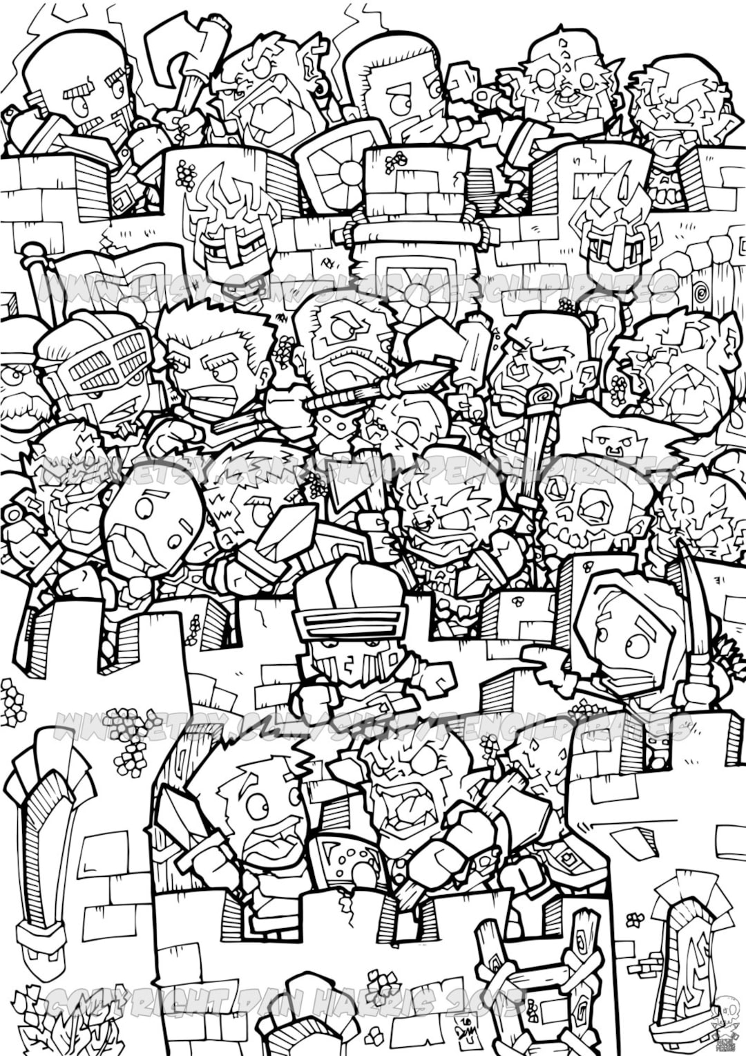 Orc castle siege colouring page adult colouring book page one page instant pdf