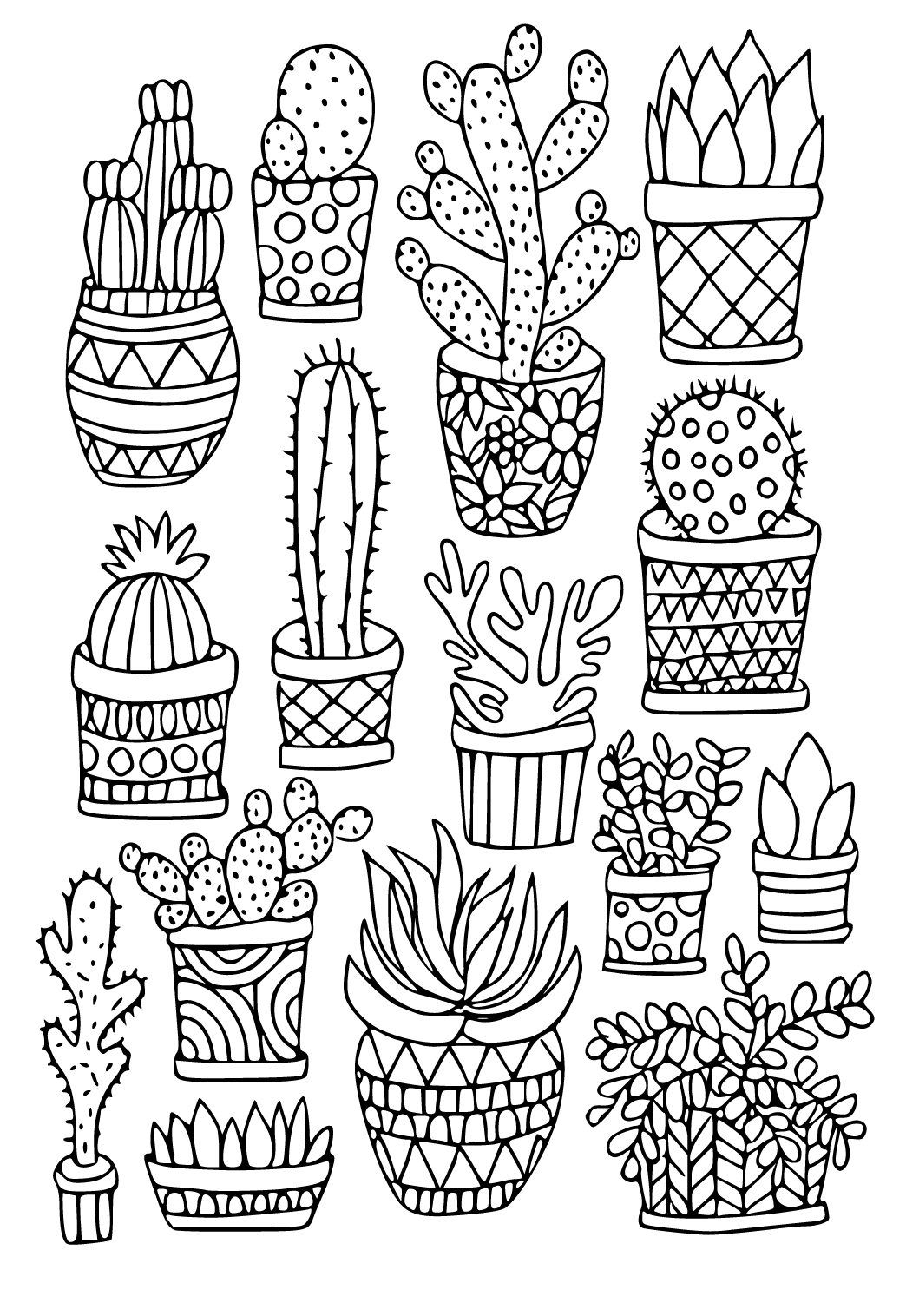 Free printable aesthetic cacti coloring page for adults and kids