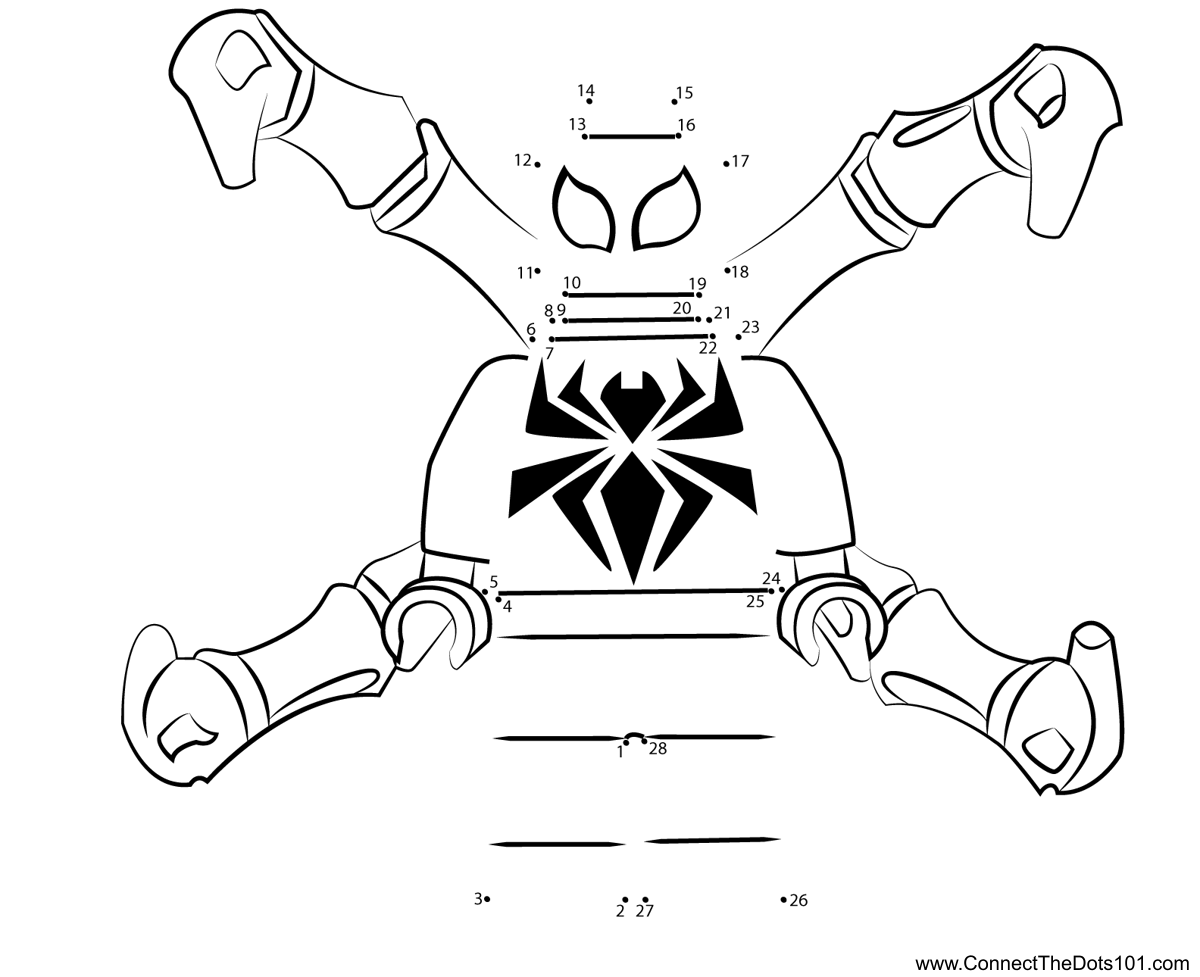 Lego iron spider dot to dot printable worksheet