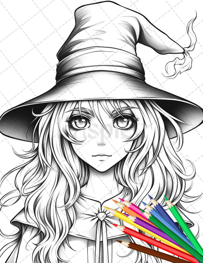 Cute witches coloring pages printable for adults grayscale colorin â coloring