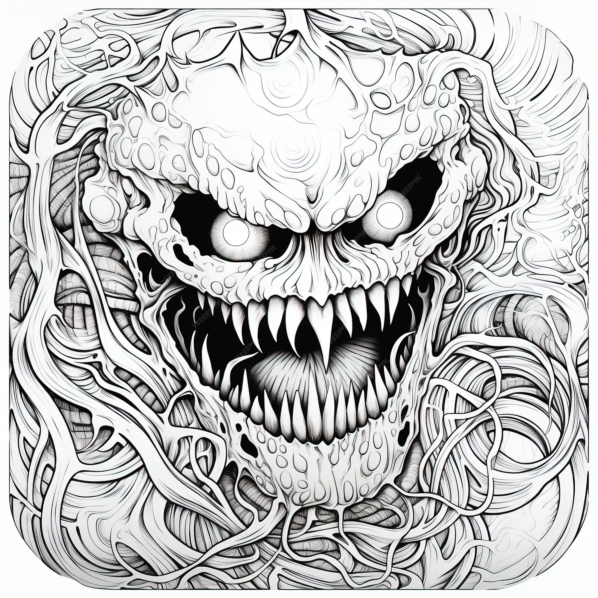 Premium vector coloring book page for adult creepy ghost smile halloween