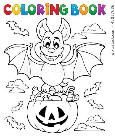 Coloring book halloween bat theme