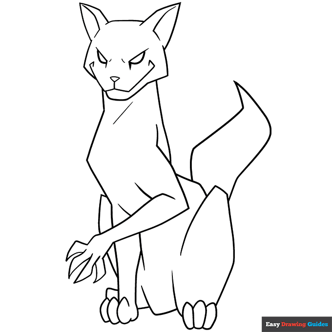 Scary cat coloring page easy drawing guides