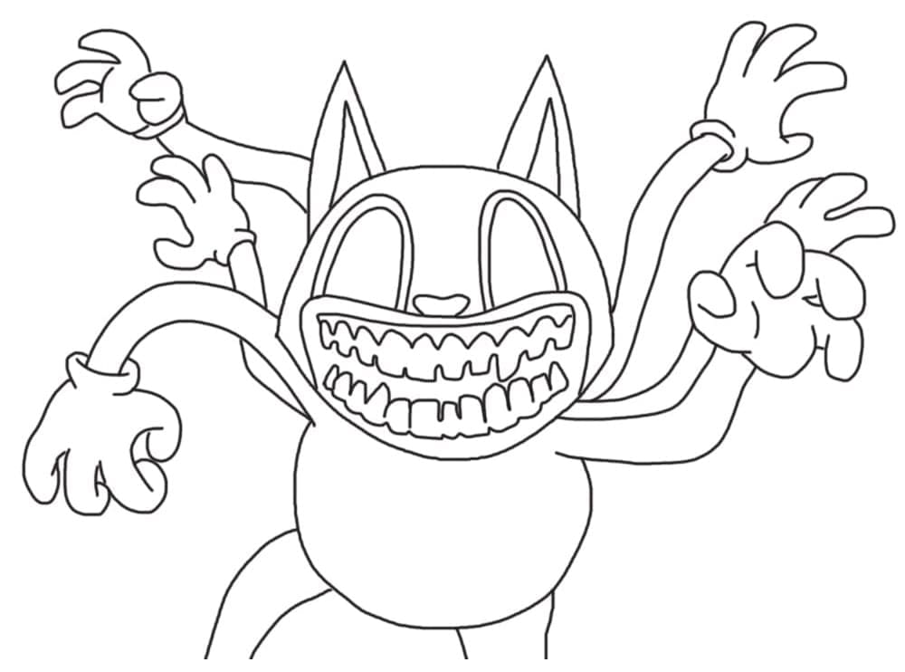 Scary cartoon cat coloring page