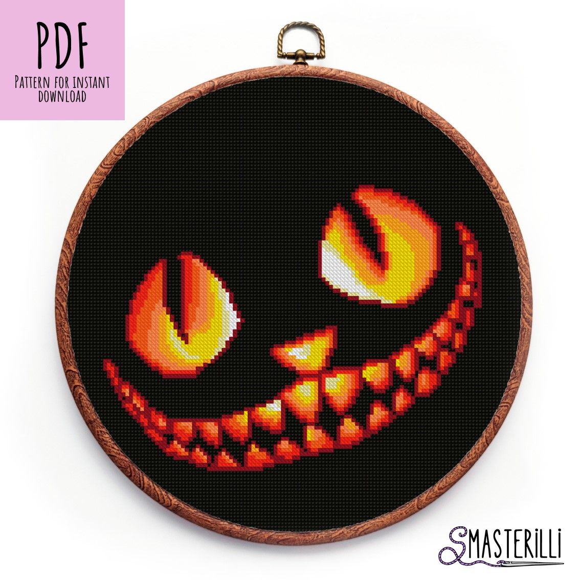 Cheshire cat cross stitch pattern pdf jpg halloween pumpkin embroidery design modern cross stitch pattern