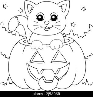 Pumpkin cat halloween coloring page illustration stock vector image art