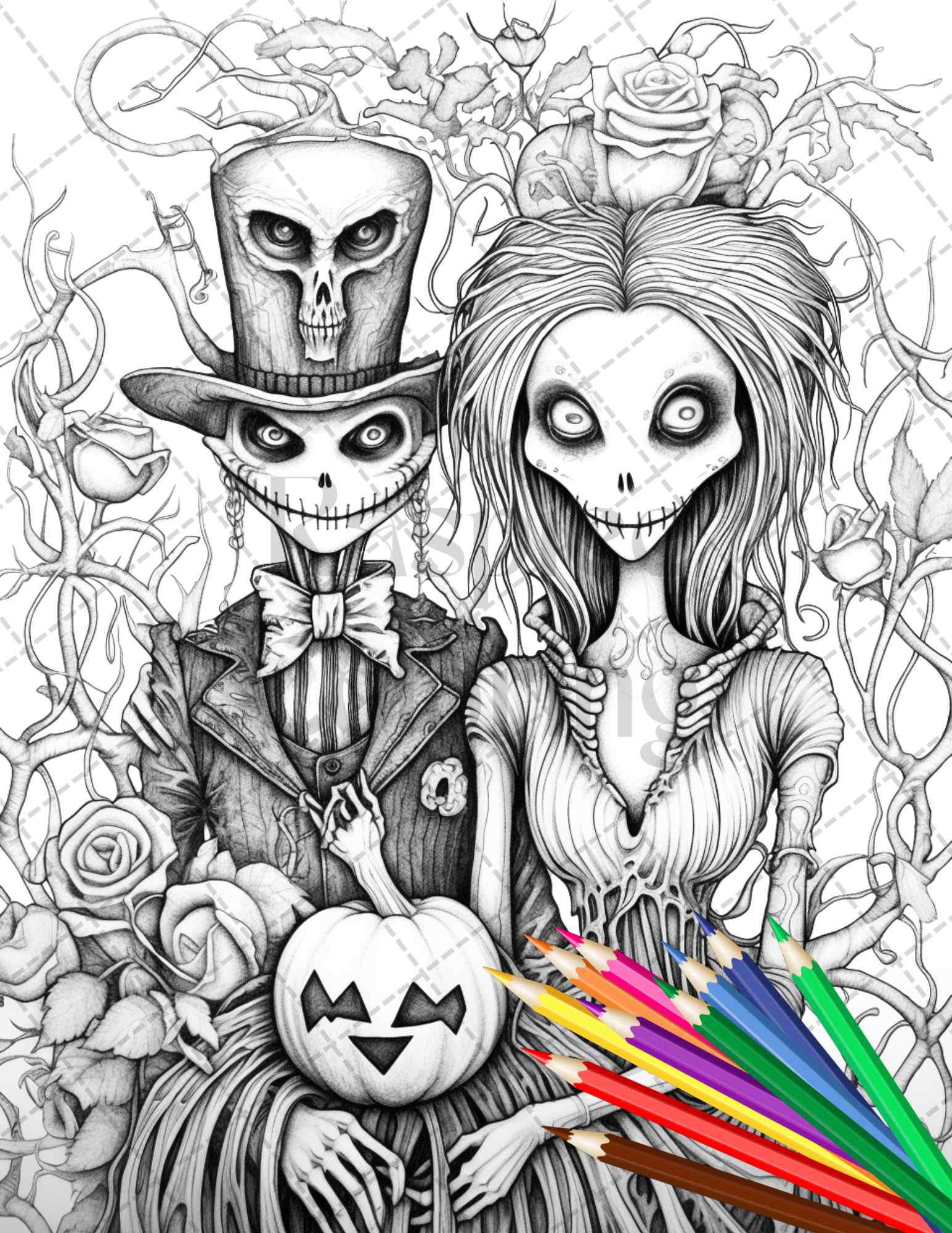 Scary scarecrows grayscale coloring pages printable for adults hal â coloring