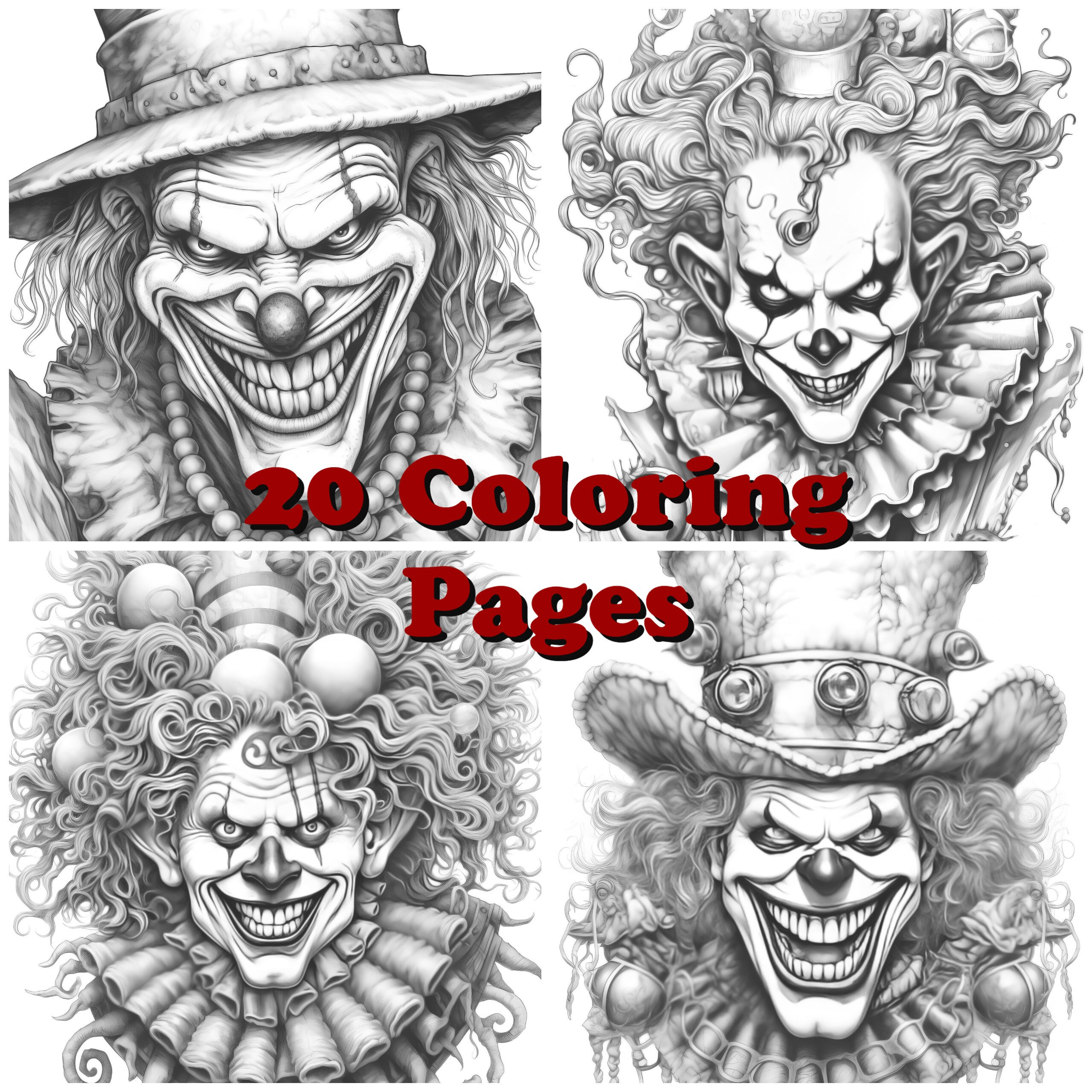 Evil clown coloring pages vol crazy clown coloring sheets scary clown coloring book evil designs halloween