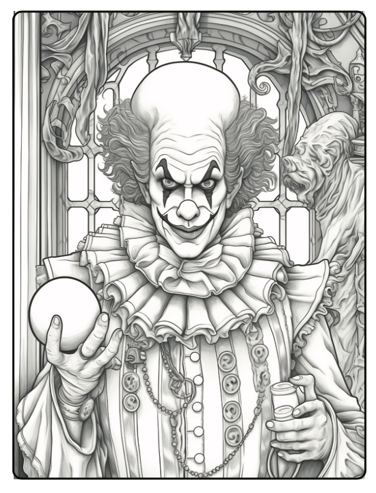 Creepy carnival coloring sinister clowns and characters