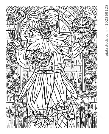 Halloween clown coloring page for adults