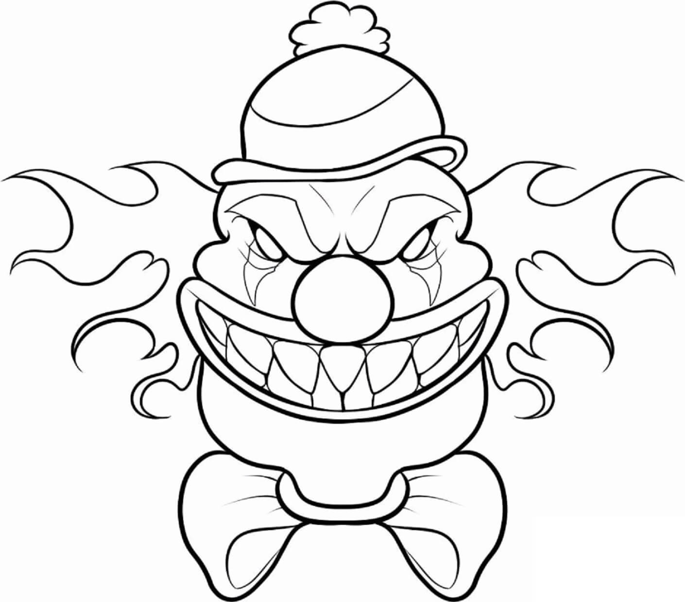 Scary clown face coloring page
