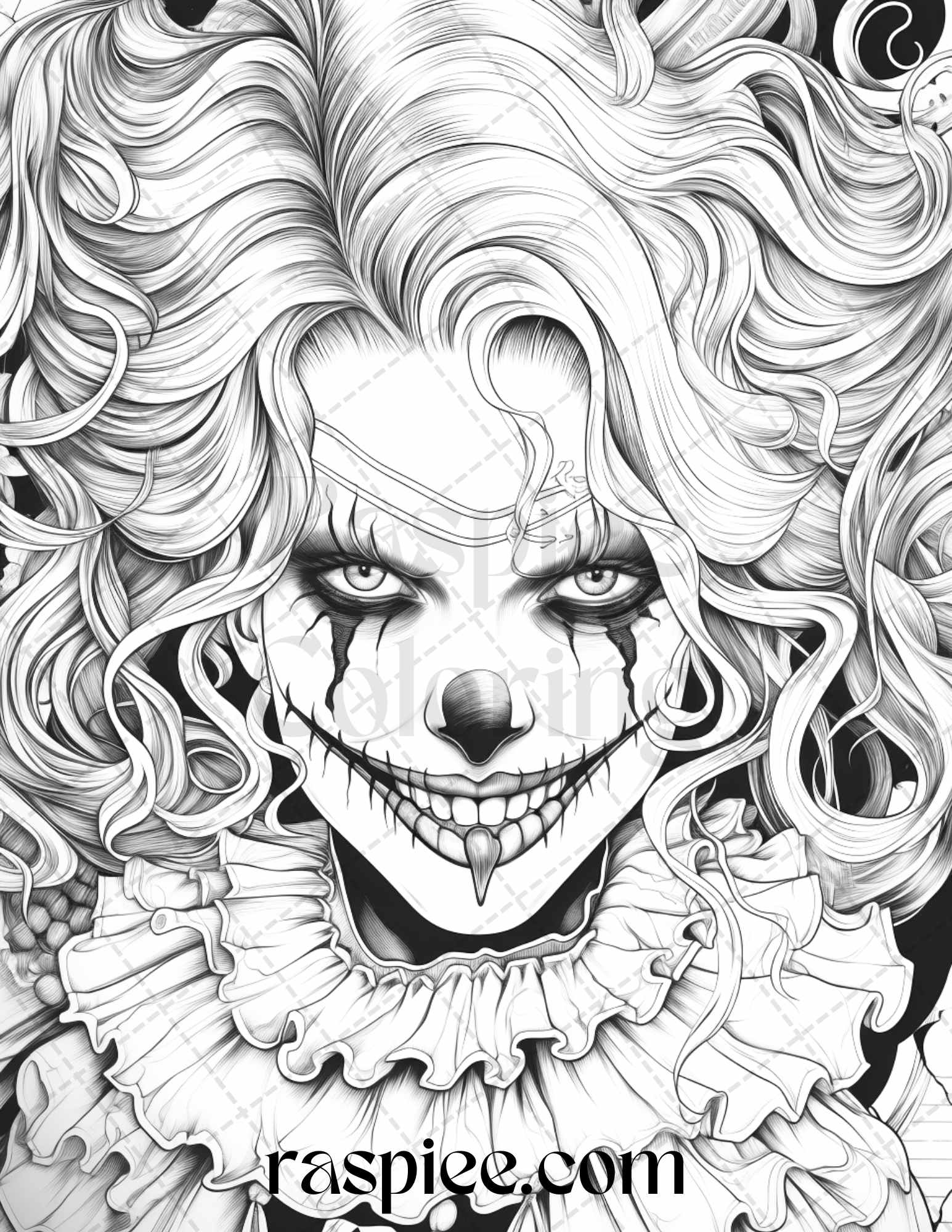 Scary clown girls grayscale coloring pages printable for adults pd â coloring