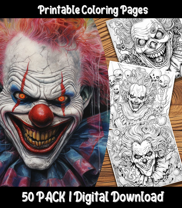 Creepy clown coloring pages digital pack happy colorist