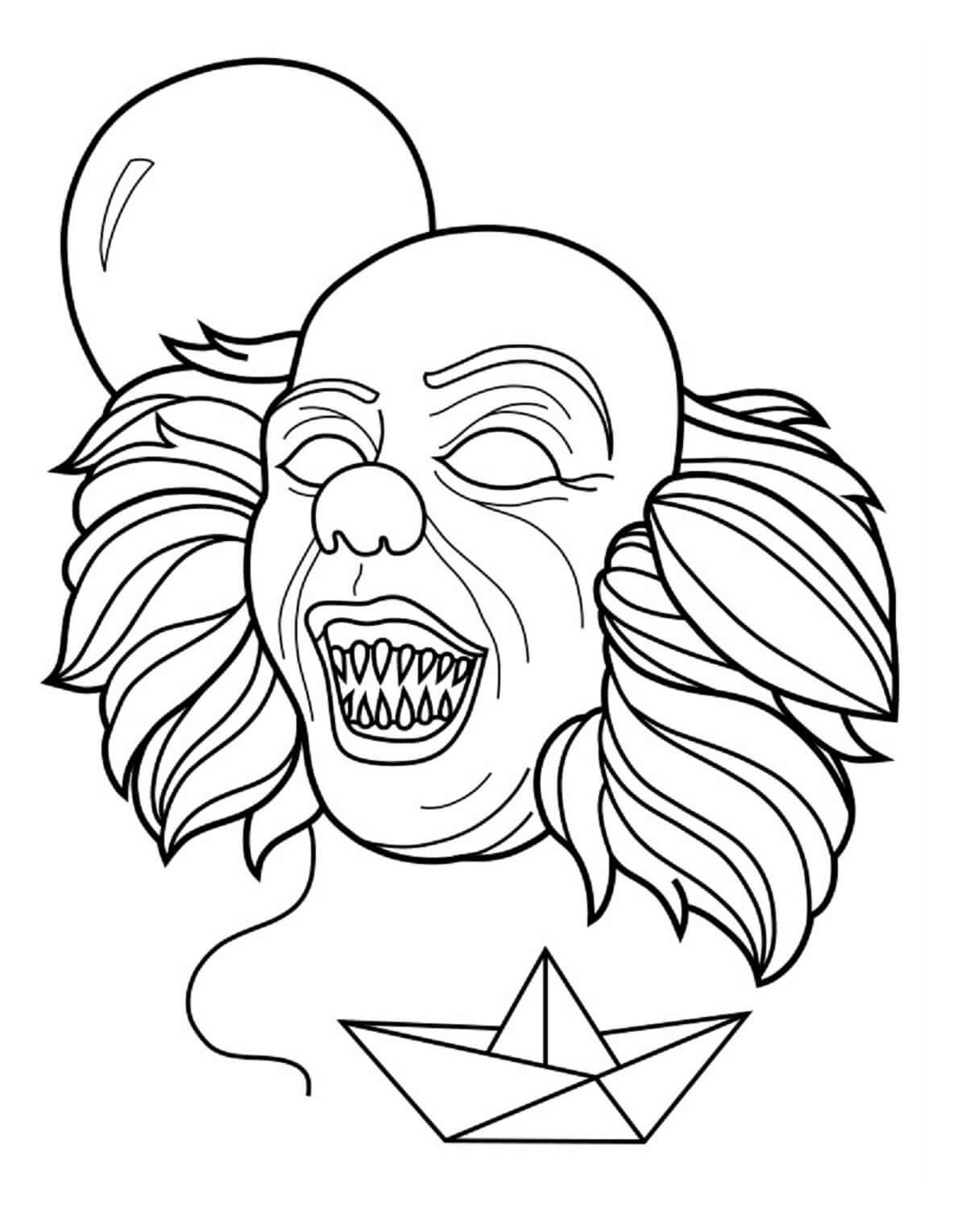 Creepy clown pennywise coloring page