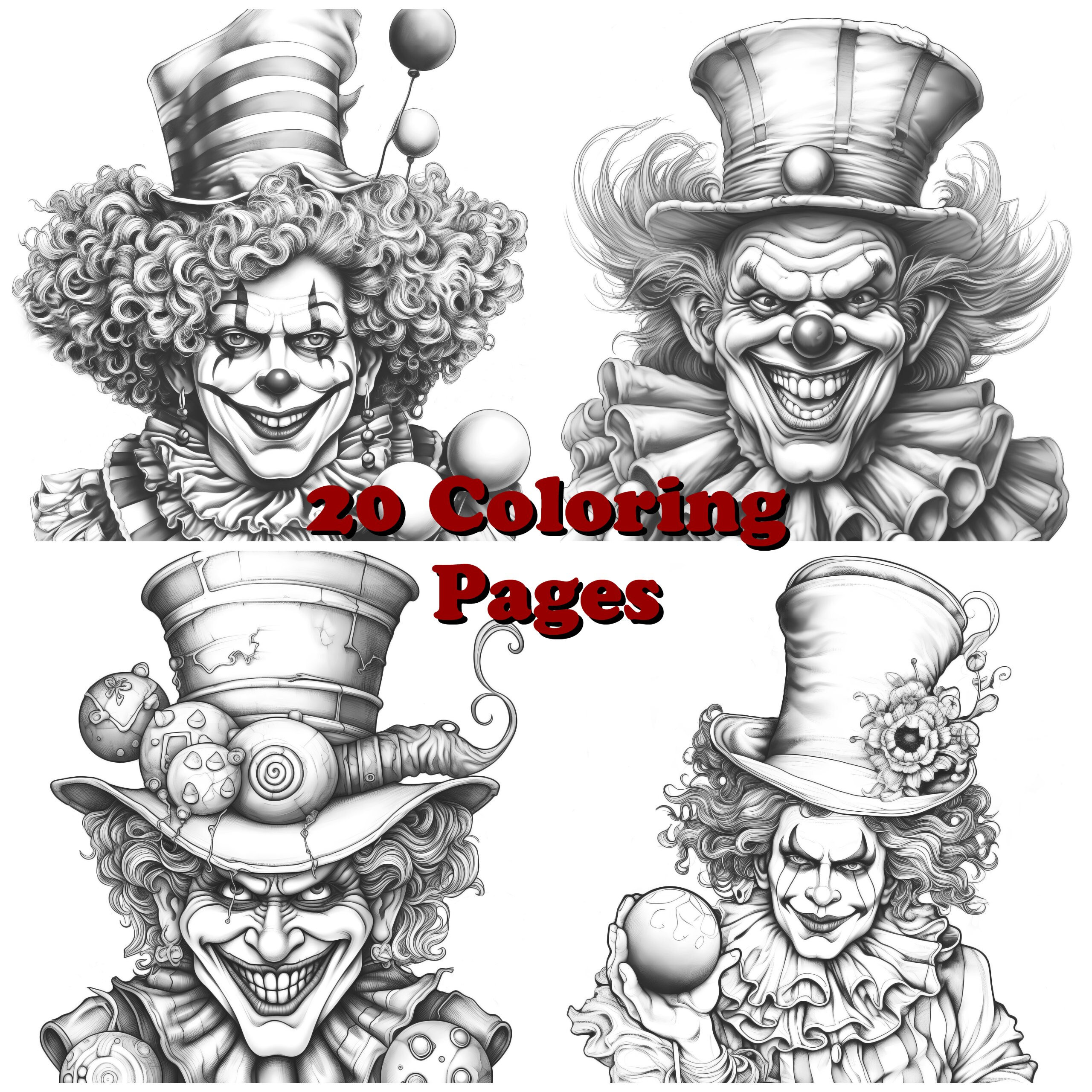 Evil clown coloring pages crazy clown coloring sheets scary clown coloring book evil designs halloween