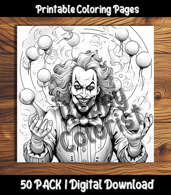 Creepy clown coloring pages digital pack happy colorist