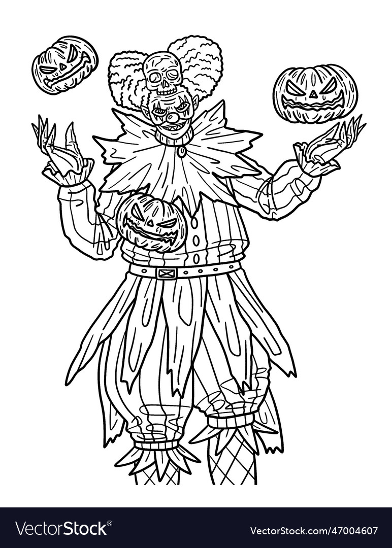 Halloween clown isolated coloring page for adults vector image