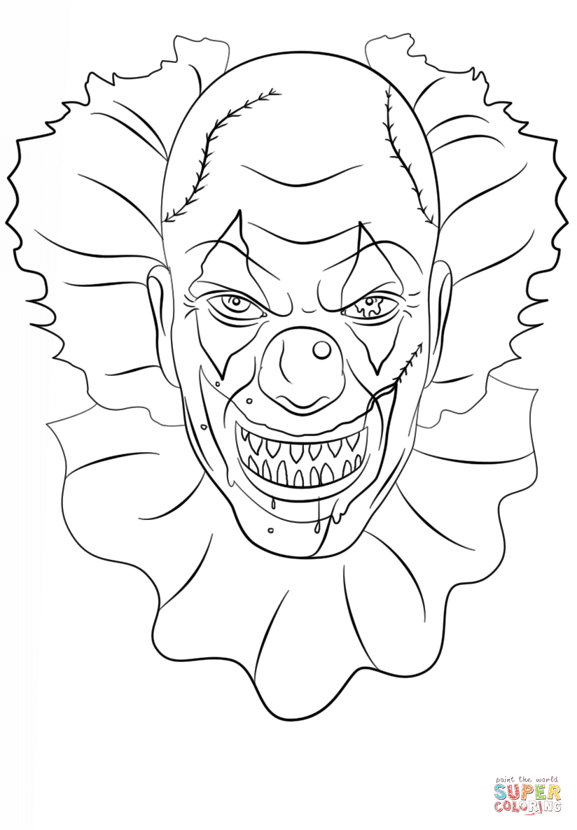 Scary clown coloring page free printable coloring pages