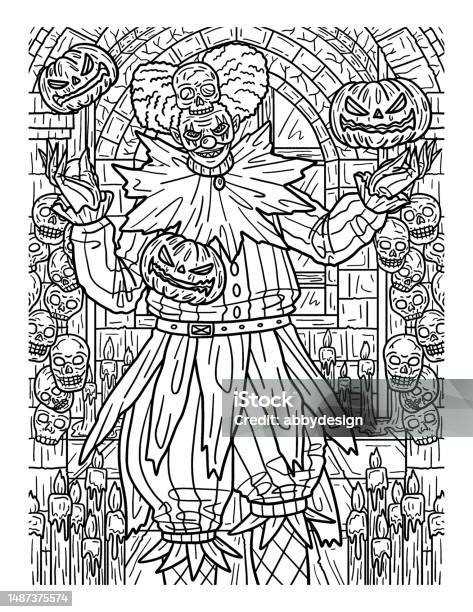 Halloween clown coloring page for adults stock illustration